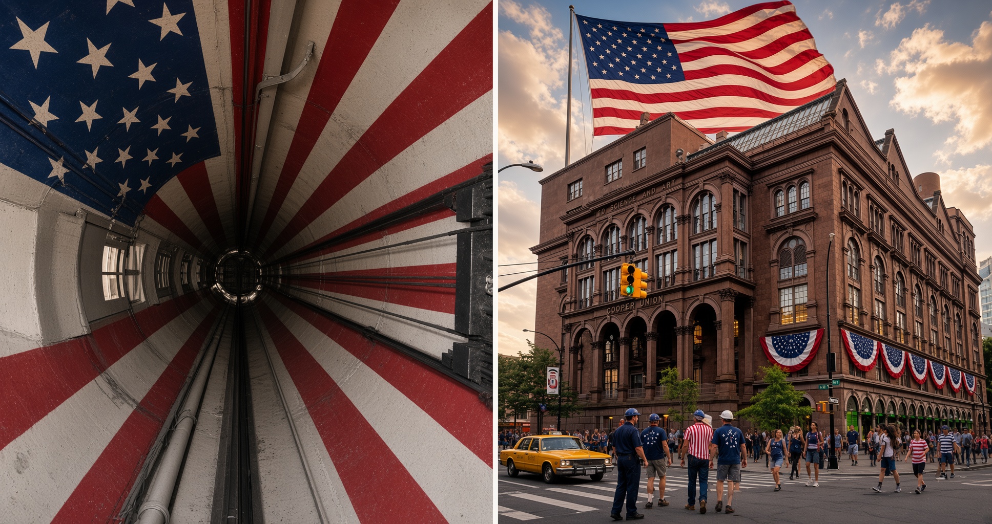 The round elevator shaft and the Cooper Union Foundation Building