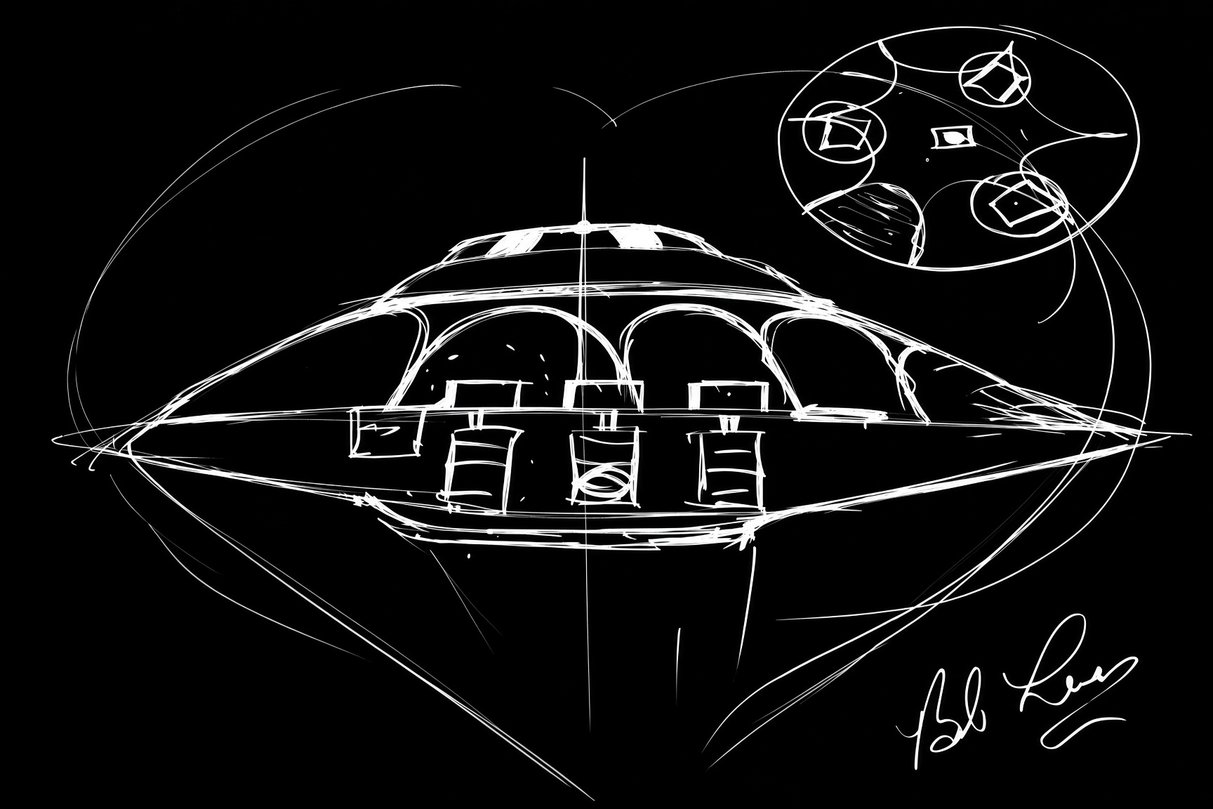 Bob Lazar sketch of the sport model disc, tonally inverted